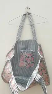 Bolso de mano acolchado de algodón con estampado de bloques hecho a mano, bolso de compras ecológico, bolso de hombro de mercado Hippie bohemio para mujer, decorativo Floral - Product Image 4
