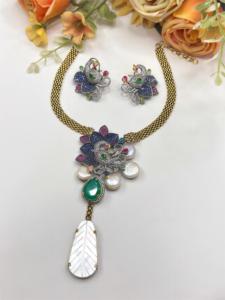 Beautiful Gold Finish Designer Necklace <b>Set</b> With Earrings For Perfect For Wedding Wear Collection For Women And <b>Girls</b> - Product Image 2