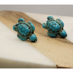 Orecchini a perno con tartaruga marina hawaiana e acquamarina, alla moda, con incastonatura a castone, in ottone e rame con diamante, idea regalo - Product Image 2