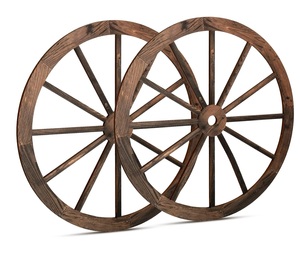 2 uds. Decoración de rueda de vagón decoraciones de fiesta de vaquero occidental de madera decoración de rueda de carro rústica Vintage (Brown12 pulgadas) - Product Image 1