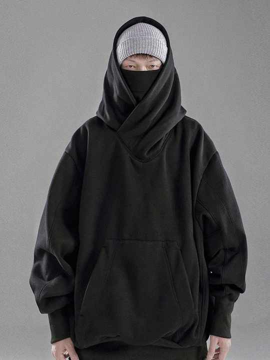 Embroidery Turtleneck Hoodie for Men Japanese Ninja Hoodies Autumn Hip Hop Fleece Pocket Man Hoodi Streetwear Oversized Y2K