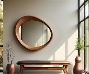 Miroir Art Déco Asymétrique en Noyer Fait Main Très Demandé, Art Mural Irrégulier en Bois Écologique à Prix Abordable - Product Image 4