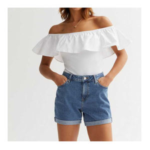 Shorts de Mezclilla para Mujer, Cintura Alta, Ajustados, Ecológicos, Transpirables, con Bolsillos, Sexy, Azul, Logotipo, Venta al Por Mayor, OEM - Product Image 1