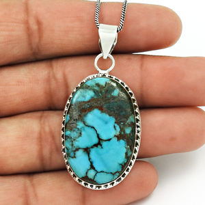 จี้925เงินสเตอร์ลิงแบบโบฮีเมียนเครื่องประดับหินเทอร์ควอยซ์ประจำเดือนเกิดแฮนด์เมดสร้อยคอรักษาสีฟ้าจี้ - Product Image 2