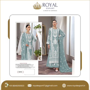 Georgette-traje bordado de imitación para Trabajo + Moti, traje paquistaní completamente cosido, corte recto, traje Salwar, de Royal Export - Product Image 5