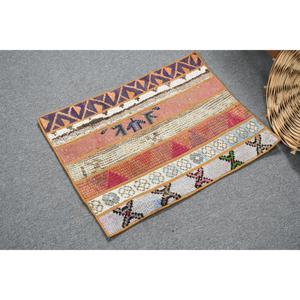 พรมขนสัตว์ขนาดเล็กแบบเป็นมิตรกับสิ่งแวดล้อมสไตล์ตุรกี 1.7x2.3 ฟุต สีส้มลายปะติด พร้อมแผ่นรองหลังทำจากยางลาเท็กซ์ - Product Image 2