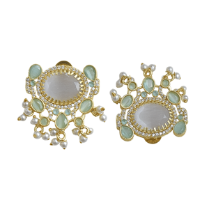 Pendientes de Botón de Latón al por Mayor, Circonita, Perla de Agua Dulce Genuina, Acabado de Latón Satinado, Pieza de Moda de Tendencia, Venta al por Mayor - Product Image 6