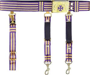 Cinturón Masónico de Ex-Alcalde General - Cinturón Ceremonial Morado y Dorado con Hebilla y Emblema Dorados - Product Image 1
