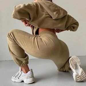 Sweat à capuche à manches longues pour femmes et haut court Jogging avec pantalon de survêtement solide ensemble deux pièces vêtements d'hiver écologiques - Product Image 3