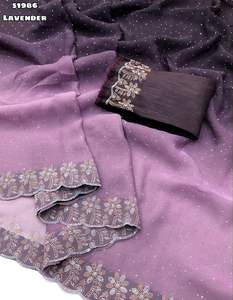 Nueva llegada último traje de moda nuevo Sari sombreado de gasa con diseño floral Siroski y trabajo de borde compras en línea India - Product Image 2