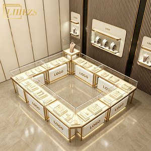 Vitrine de présentation de bijoux haut de gamme en verre trempé éclairé sur pied pour boutique de bijouterie - Product Image 2
