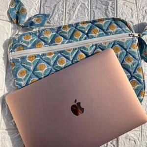 Custom Size Logo Cotton Padded Zipper Laptop <b>Tablet</b> Protection <b>Sleeve</b> Pouch Bag Quilted Cotton Good Quality Laptop Organizer Bag - Product Image 1