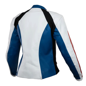 Women's Premium Quality Genuine Leather Racing Motorbike Jacket CE Armours Protection Blue White Motorcycle Jacket For Women - Product Image 4