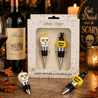 Coffret Cadeau Halloween Crâne Citrouille Chat – En Stock, Faible MOQ, Vente en Gros, Accessoires de Fête et de Bar, Ensemble Bouchons de Bouteille de Vin