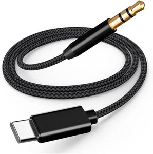 Câble USB-C tressé vers <span class=keywords><strong>prise</strong></span> <span class=keywords><strong>jack</strong></span> 3,5 mm, adaptateur mâle de 1 m pour <span class=keywords><strong>iPhone</strong></span> 15/15 Pro Max/Samsung S24/S23/S22/iPad Pro, noir - Product Image 1