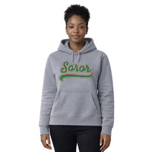 Sweat à capuche gris acier 08 Soror, sweat à capuche pour sororité grecque, sweat à capuche décontracté élégant pour femmes, rose et vert, vêtements de sororité universitaire - Product Image 1