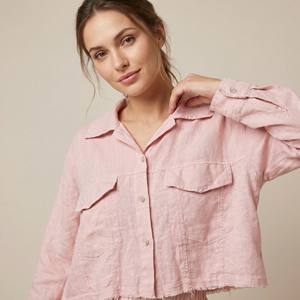 Camisa Corta Informal, Transpirable, con Bordes Deshilachados y Bolsillos en el Pecho, 100% Lino, Talla Única (Tallas 38-44) - Product Image 3