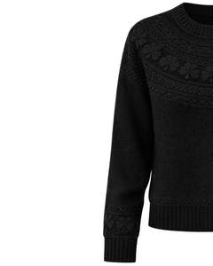 Pull en tricot jacquard noir personnalisé, texture florale, col rond, manches longues, pull d'hiver pour femmes, fournisseur en gros personnalisé - Product Image 3