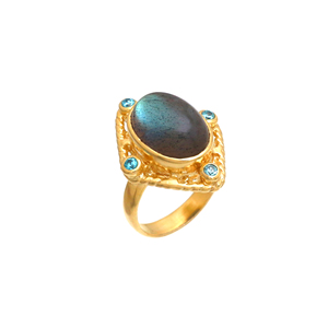 925 Sterling Silver Classic Wedding <b>Ring</b> Blue Topaz <b>Labradorite</b> Gemstone 18K Gold Plated Party Wear <b>Ring</b> - Product Image 1