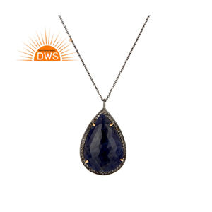 Meilleure vente de collier pendentif en argent sterling, diamant naturel et saphir bleu, fabricant de bijoux personnalisés - Product Image 1