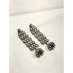 Tridha <b>Long</b> Jali 925 <b>Silver</b> Chandelier <b>Earrings</b> Stylish Jhumka Jhumka with Elegant Design - Product Image 1