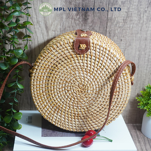 Sac bandoulière rond en rotin naturel bio écologique avec sangle en cuir véritable de qualité supérieure, sac à main en osier tressé à la main, design personnalisé - Product Image 3