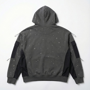 2026 <b>Men</b> Heavyweight <b>Hoodie</b> 500gsm Polyester/Cotton <b>Fleece</b> Rhinestone Embroidered Eco-Friendly Trendy Style Boxy Fit Pullover - Product Image 2