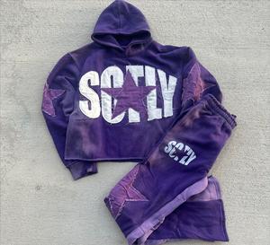 <b>Vintage</b> <b>Tracksuit</b> Acid Washed Hoodie Acid Wash Distressed Embroidery Blank <b>Tracksuit</b> Solid Color Hoodie and Joggers Set for Men - Product Image 5