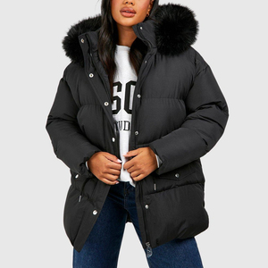 Parka matelassée pour femme à logo personnalisé, coupe ample, bordure en fausse fourrure, coupe-vent, veste d'hiver décontractée pour femme, best-seller - Product Image 1