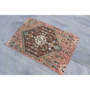 Vintage Turkish Rug, 2.3x3.2 ft Small Rug, <b>Brown</b> Blue Patchwork Rug - Product Image 2