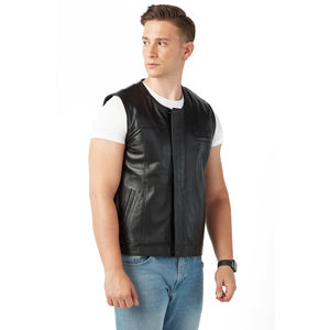 OEM Service Breathable Motorcycle Vest Leather Custom Men Cowhide Genuine Leather Motorbike Waistcoat Biker Leather Vest - Product Image 3