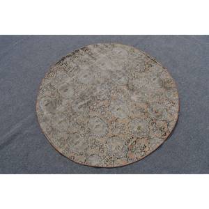 Alfombra turca vintage Beige Marrón 3.9x4.1ft Tejido plano de lana con patrón de retazos para decoraciones de sala de estar - Product Image 2