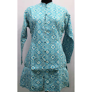 Chaqueta de Algodón con Costuras Kantha Turquesa para Mujer, Chaqueta Bomber Reversible Estampada, Decoración de Patchwork Acolchado, Prenda Ligera para Verano - XL - Product Image 1