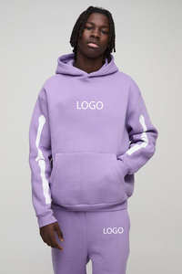Conjunto Deportivo Unisex Morado Extra Grande con Capucha de Esqueleto, Estilo Urbano, Estampado Desgastado Personalizado, Algodón Grueso y Pesado - Product Image 2