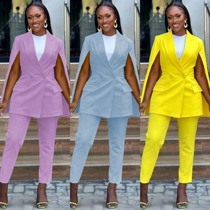 Sorority <b>Yellow</b> Customized OEM Oversized Club Wear Casual Formal Trousers Sorority Suits Sleeveless Shawl Business <b>Blazer</b> - Product Image 4