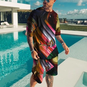 แบรนด์O-คอชุดวอร์มแฟชั่นกีฬาสไตล์ฮาวายผู้ชายเสื้อยืด+กางเกงขาสั้นชุด2ชิ้นลายพิมพ์ชายหาดสบายๆ - Product Image 5