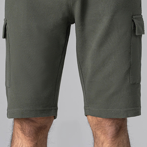 กางเกงขาสั้นผ้าคอตตอนสำหรับผู้ชายปรับแต่งได้ปรับแต่งได้ทำจากผ้าฝ้าย100% กางเกงปักลาย3D มะกอกคาดเอวถักแบบผูกเชือก - Product Image 3