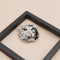 Luxe dames costume bijoux métal cristal strass argent tête de tigre broche