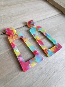 Boucles d'oreilles pendantes en résine au design simple, couleur unie, accessoires tendance pour femme, idéal pour un cadeau - Grande Vente - Product Image 5