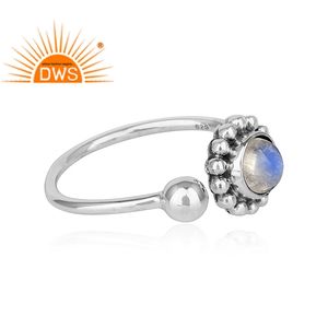Anillo ajustable de piedra lunar de arcoíris Natural de plata esterlina oxidada de gran venta, fabricante de joyería personalizada - Product Image 2