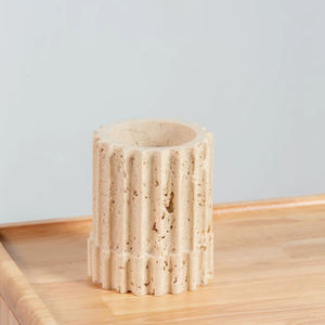 Classic Travertine <b>Marble</b> <b>Candle</b> Holder Smooth Polished Surface Timeless Natural Stone Decor For Home Styling - Product Image 1
