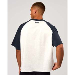 Victory Heavyweight Boxed <b>Raglan</b> Tee-Silver Marl Midnight Navy 240 GSM Silk Screen Printed Designer <b>T</b>-<b>Shirt</b> - Product Image 4