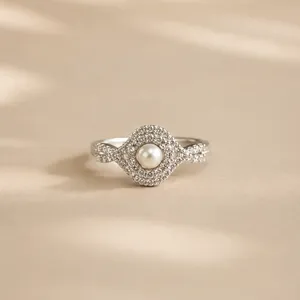 Bague Halo en Perles Plaqué Or 18K, Sertie de Pierres Précieuses, Style Moderne et Romantique - Product Image 3