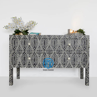 Meuble de salon exquis, buffet organisateur à deux tiroirs avec incrustation de nacre, armoire d'angle, fait à la main au Vietnam