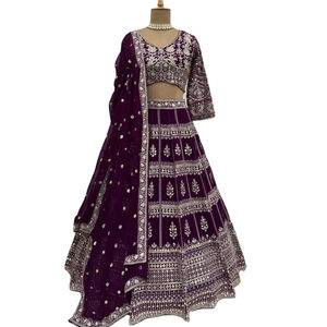 2025 Newly Top Demanded Heavy Faux Georgette With Embroidery Purple Color Fancy Lahenga Choli With Cancan& Canvas Attach - Product Image 1