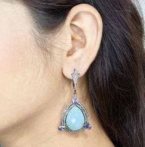 Reyes อัญมณีรูปลูกแพร์รูปทรงแทนซาไนต์ต่างหูวิกตอเรียเพชรแท้925 - Product Image 5