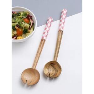 Service à salade en bois avec poignée en résine époxy, cuillère et fourchette pour servir les salades, prix de gros - Product Image 3