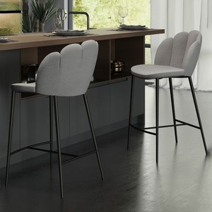 Modern Velvet Bar <b>Stool</b> with Petal Backrest Luxury Padded Kitchen Island <b>Stool</b> with Footrest for Home and Bar Furniture - Product Image 1