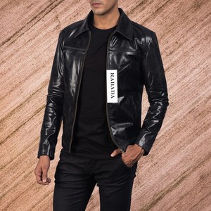 High Quality Mens Slim Fit <b>Racer</b> Leather <b>Jacket</b> Stand Collar Cow Skin Wholesale Motorcycle <b>Jacket</b> - Product Image 3