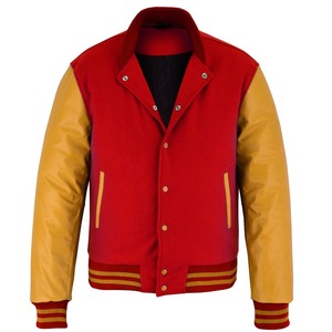 Veste universitaire élégante en laine rouge avec manches et garnitures en cuir doré, prix de gros, veste chauffante pour homme, mode hiver 2025 - Product Image 3